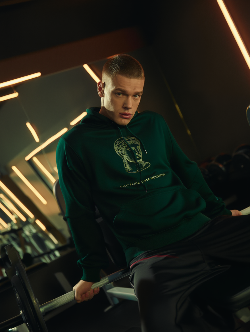 discipline over motivation" stoic greek statue premium hoodie | forest green oversized pullover | gym & streetwear motivational hoodie for men discipline over motivation" stoic greek statue premium hoodie | forest green oversized pullover | gym & streetwear motivational hoodie for men