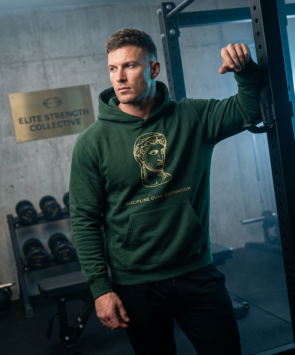 discipline over motivation" stoic greek statue premium hoodie | forest green oversized pullover | gym & streetwear motivational hoodie for men discipline over motivation" stoic greek statue premium hoodie | forest green oversized pullover | gym & streetwear motivational hoodie for men