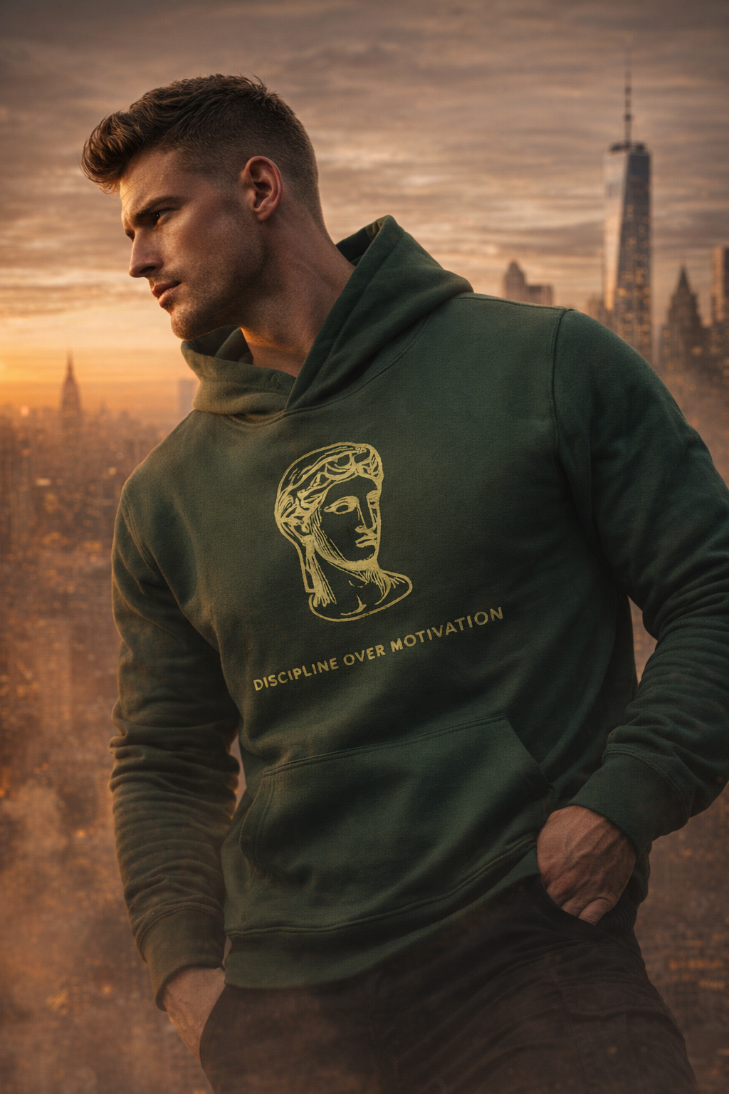 discipline over motivation" stoic greek statue premium hoodie | forest green oversized pullover | gym & streetwear motivational hoodie for men discipline over motivation" stoic greek statue premium hoodie | forest green oversized pullover | gym & streetwear motivational hoodie for men