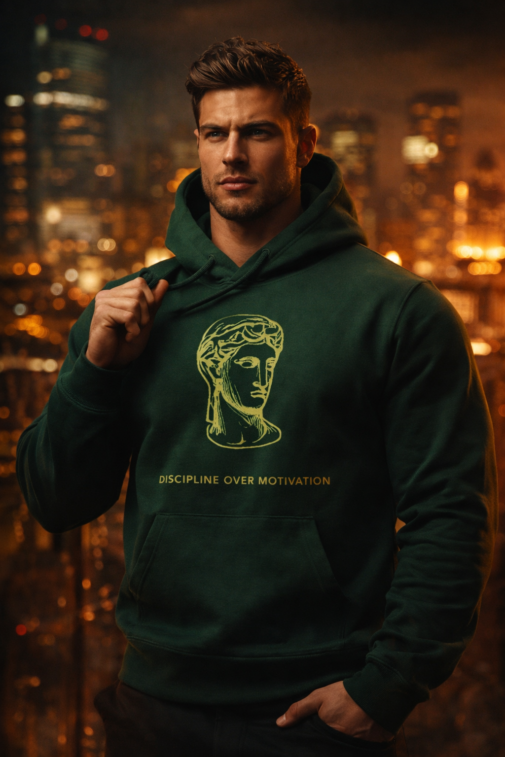 discipline over motivation" stoic greek statue premium hoodie | forest green oversized pullover | gym & streetwear motivational hoodie for men discipline over motivation" stoic greek statue premium hoodie | forest green oversized pullover | gym & streetwear motivational hoodie for men